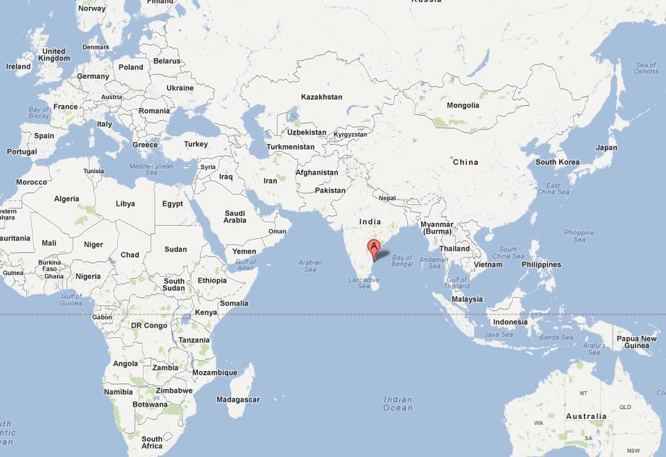 Dünya haritası üzerinde Chennai