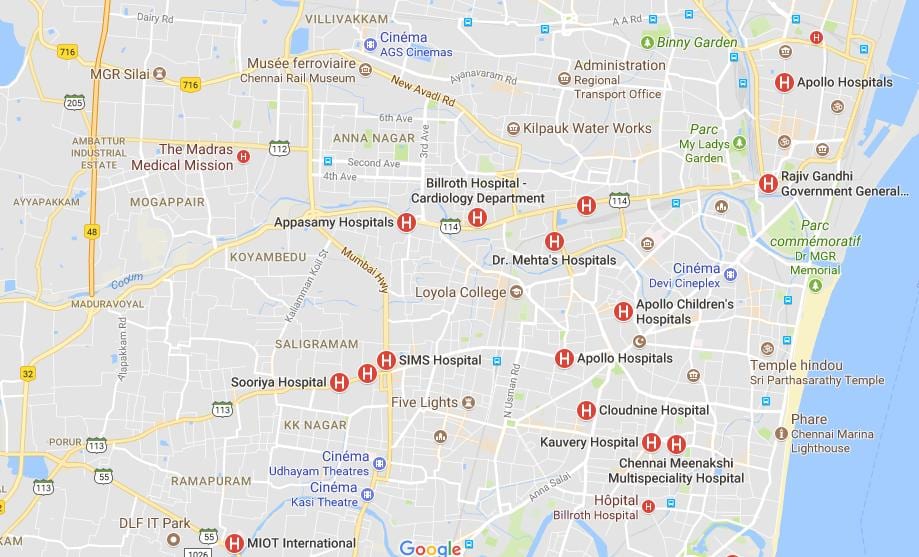 Chennai Hastane haritası