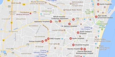 Chennai Hastane haritası 